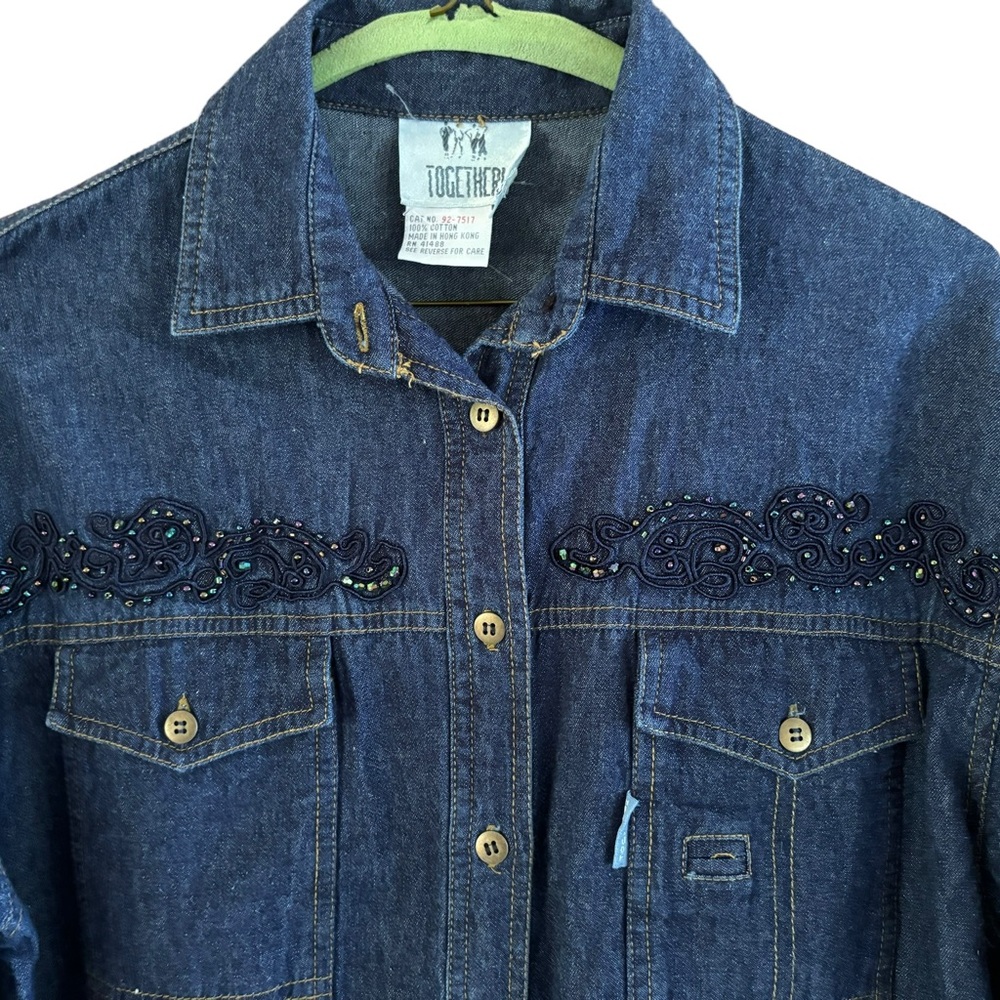 Blue Embellished Denim Western Button Down Cowgirl Shirt Women’s Size S - Picture 2 of 10